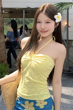 Fresh Floral Tie Low Waist Mid-Length Straight Skirt for Women - Beachy 90s Style Half Skirt