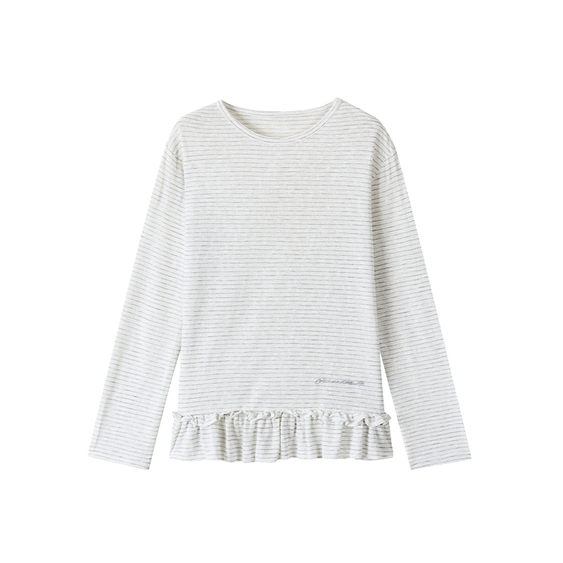 Freshwater Micro Long Lace Embroidered Sheer Striped Casual Layered Round Neck Loose Long Sleeve Top Freshwater Micro Long Lace Embroidered Sheer Striped Casual Layered Round Neck Loose Long Sleeve Top