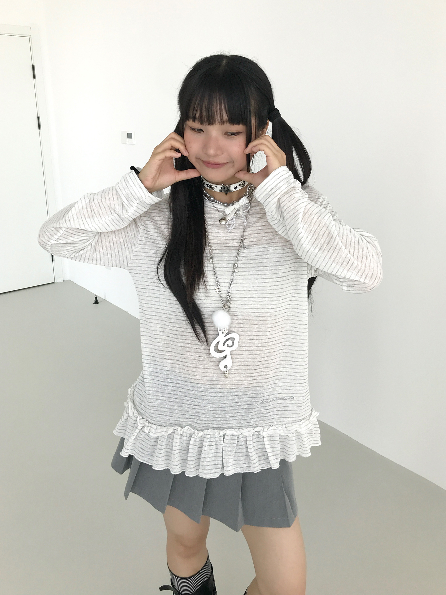 Freshwater Micro Long Lace Embroidered Sheer Striped Casual Layered Round Neck Loose Long Sleeve Top Freshwater Micro Long Lace Embroidered Sheer Striped Casual Layered Round Neck Loose Long Sleeve Top