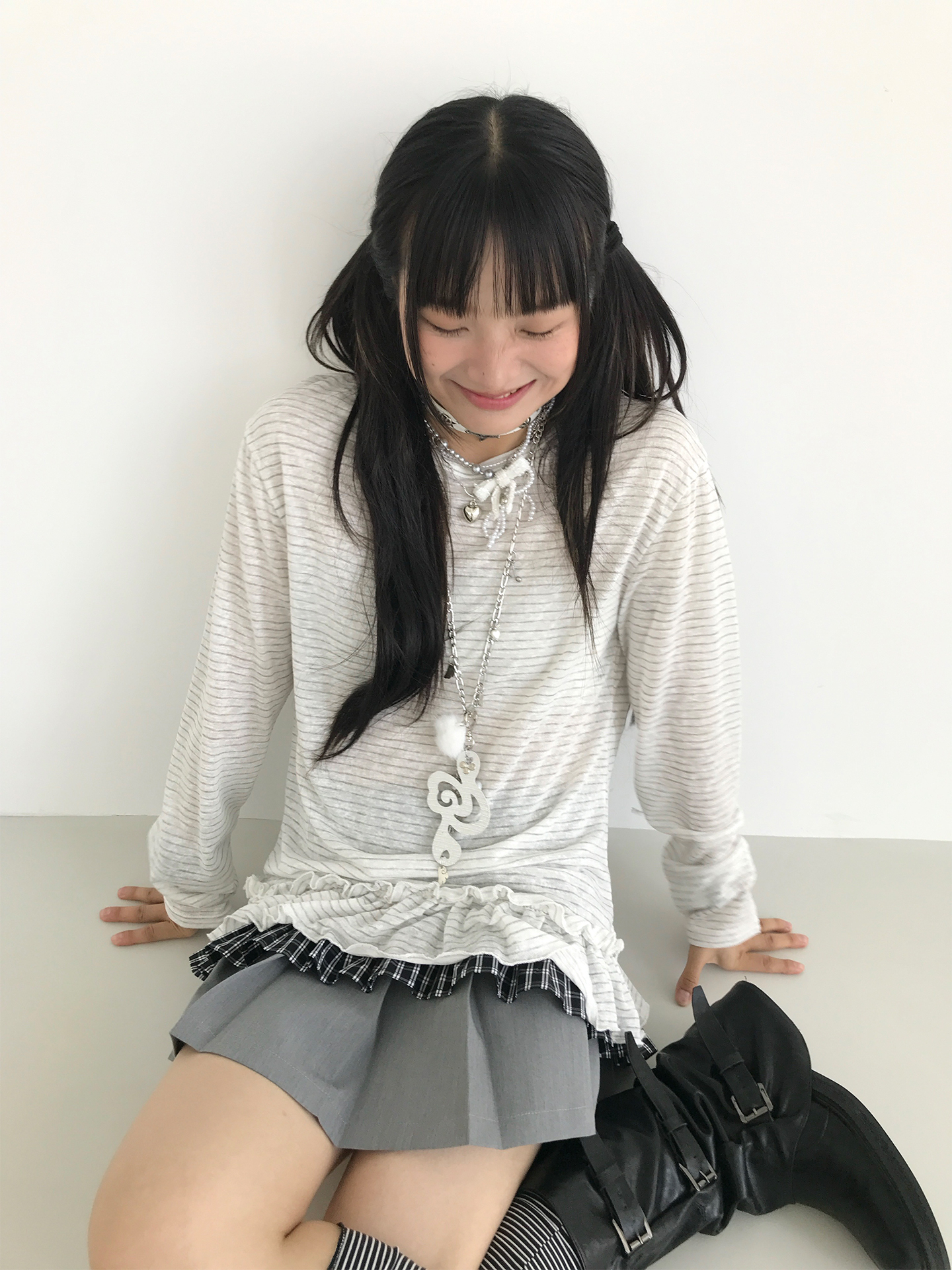 Freshwater Micro Long Lace Embroidered Sheer Striped Casual Layered Round Neck Loose Long Sleeve Top Freshwater Micro Long Lace Embroidered Sheer Striped Casual Layered Round Neck Loose Long Sleeve Top