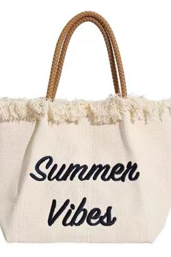 Fringe Woven Canvas Tote Bag for Women - Embroidered Letter Commuter Bag, Trendy Versatile Shoulder Bag 2023 Fashion