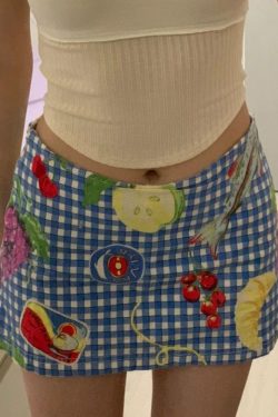 Fruit Picnic Dopamine Girl Plaid Mini Skirt for Women - Summer Low Waist Bodycon Style