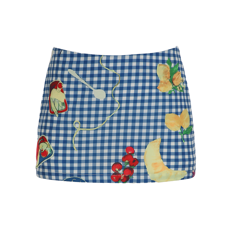 Fruit Picnic Dopamine Girl Plaid Mini Skirt for Women - Summer Low Waist Bodycon Style Fruit Picnic Dopamine Girl Plaid Mini Skirt for Women - Summer Low Waist Bodycon Style