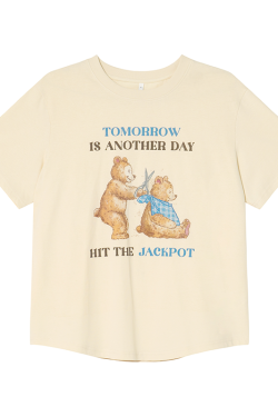 Fun Bear Print Loose Short Sleeve T-shirt for Women - Summer 2025 Pure Cotton Round Neck Top, Casual 90s Style