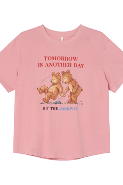Fun Bear Print Loose Short Sleeve T-shirt for Women - Summer 2025 Pure Cotton Round Neck Top, Casual 90s Style