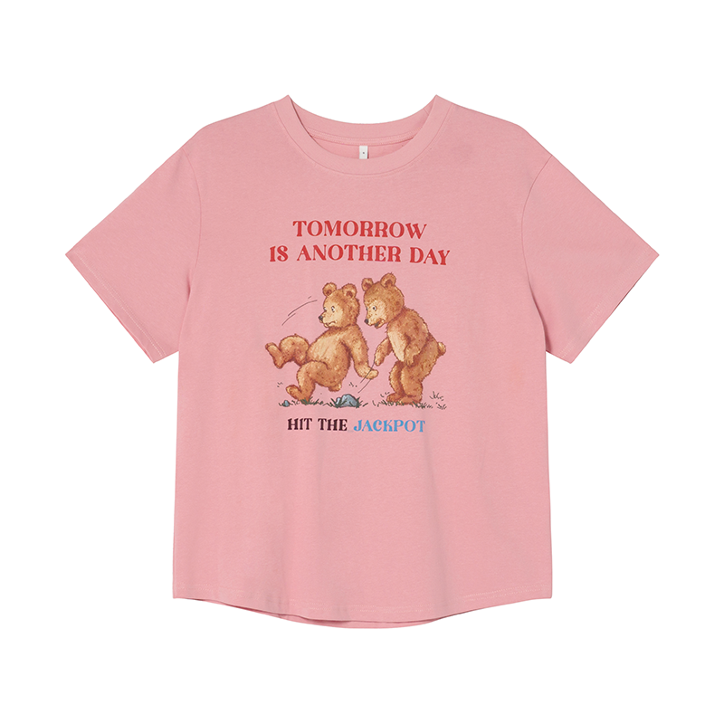 Fun Bear Print Loose Short Sleeve T-shirt for Women - Summer 2025 Pure Cotton Round Neck Top, Casual 90s Style Fun Bear Print Loose Short Sleeve T-shirt for Women - Summer 2025 Pure Cotton Round Neck Top, Casual 90s Style