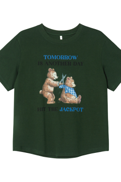 Fun Bear Print Loose Short Sleeve T-shirt for Women - Summer 2025 Pure Cotton Round Neck Top, Casual 90s Style