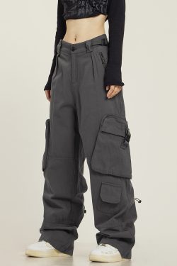 Functional Floor-Length Wide-Leg Work Pants for Men and Women - Casual Loose Fit with Draping Design