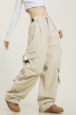 Functional Floor-Length Wide-Leg Work Pants for Men and Women - Casual Loose Fit with Draping Design