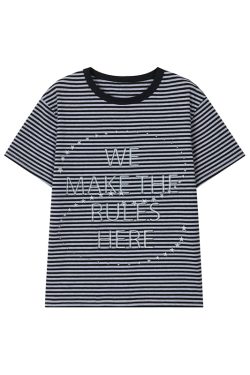 Galaxy Walk Printed Striped Color Block Casual Short Sleeve T-Shirt for Trendy, Relaxed Style
