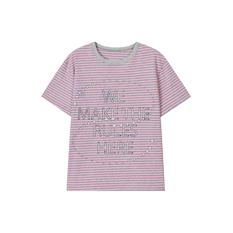 Galaxy Walk Printed Striped Color Block Casual Short Sleeve T-Shirt for Trendy, Relaxed Style Galaxy Walk Printed Striped Color Block Casual Short Sleeve T-Shirt for Trendy, Relaxed Style