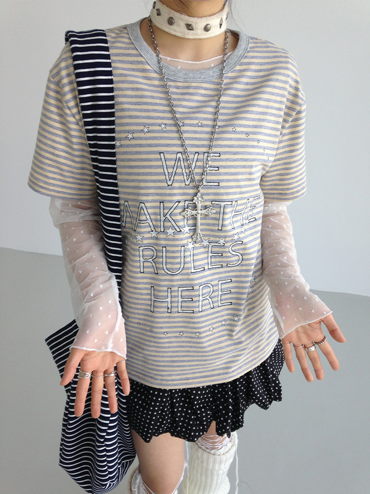 Galaxy Walk Printed Striped Color Block Casual Short Sleeve T-Shirt for Trendy, Relaxed Style Galaxy Walk Printed Striped Color Block Casual Short Sleeve T-Shirt for Trendy, Relaxed Style