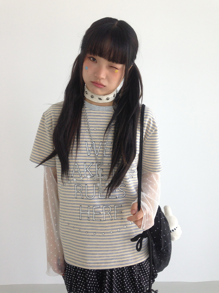 Galaxy Walk Printed Striped Color Block Casual Short Sleeve T-Shirt for Trendy, Relaxed Style Galaxy Walk Printed Striped Color Block Casual Short Sleeve T-Shirt for Trendy, Relaxed Style