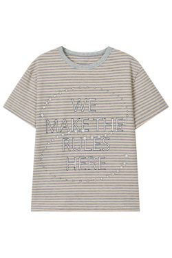 Galaxy Walk Printed Striped Color Block Casual Short Sleeve T-Shirt for Trendy, Relaxed Style