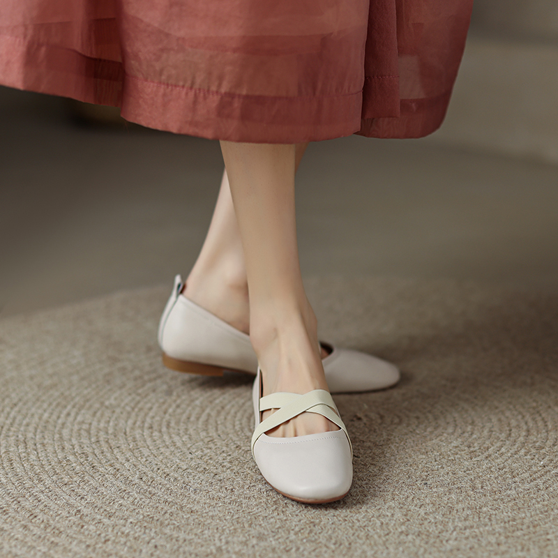 Gentle Ballet Cross-Strap Flat Casual Shoes in Genuine Leather for Pregnant Women & Grandmothers - Versatile Comfort Gentle Ballet Cross-Strap Flat Casual Shoes in Genuine Leather for Pregnant Women & Grandmothers - Versatile Comfort