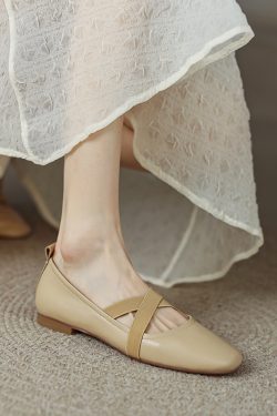 Gentle Ballet Cross-Strap Flat Casual Shoes in Genuine Leather for Pregnant Women & Grandmothers - Versatile Comfort