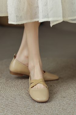 Gentle Ballet Cross-Strap Flat Casual Shoes in Genuine Leather for Pregnant Women & Grandmothers - Versatile Comfort