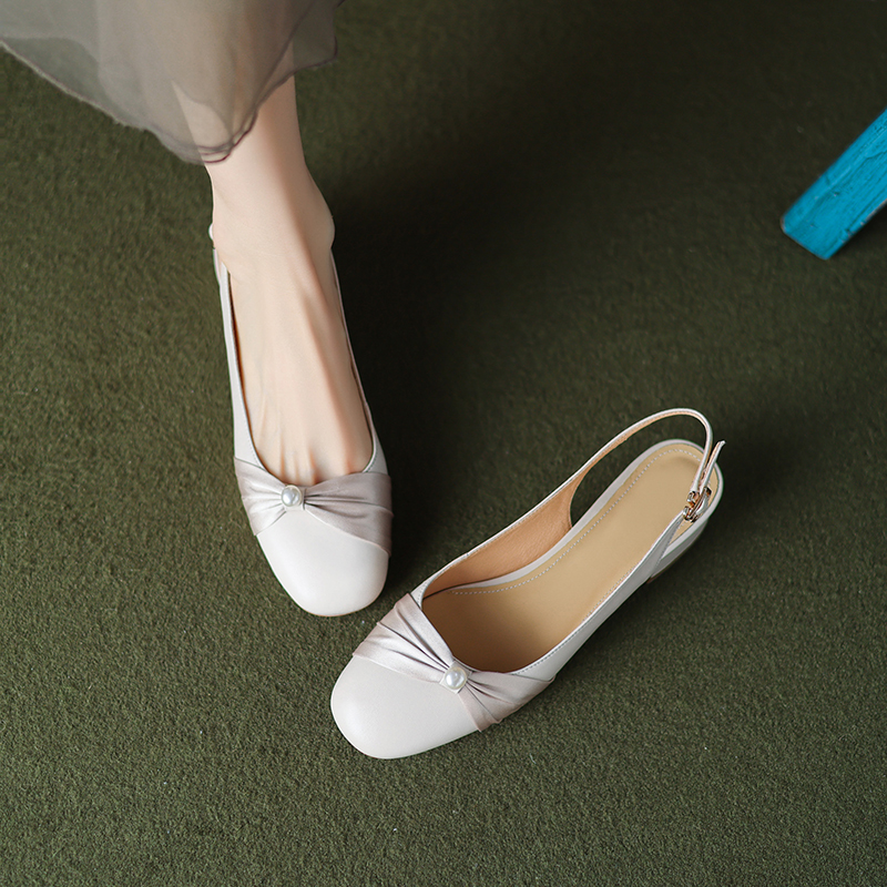 Genuine Leather Backless Chunky Heel Sandals for Women - Bow Round Toe Low Heel Closed Toe Italian Style Genuine Leather Backless Chunky Heel Sandals for Women - Bow Round Toe Low Heel Closed Toe Italian Style