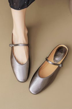 Genuine Leather Baotou Half Slippers Women’s Flat Sandals with One Strap - Soft Bottom Italian Style Footwear