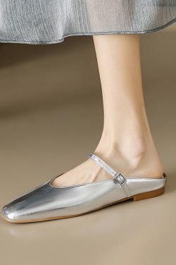 Genuine Leather Baotou Half Slippers Women’s Flat Sandals with One Strap - Soft Bottom Italian Style Footwear