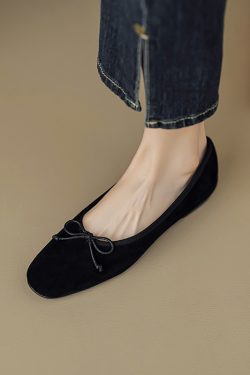 Genuine Leather Bow Tie Tote Bag & Women's Soft Sole Ballet Flats - Large Size Dance Shoes for Comfort and Style