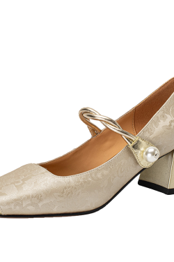 Genuine Leather Chinese-Style Square-Toe Mary Jane Shoes with Chunky High Heels - Elegant 90s Inspired Footwear