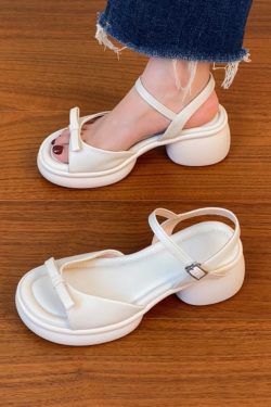 Genuine Leather Chunky Heel Open-Toe Sandals for Women, Thick Sole Roman Style Summer 2025, Sizes 41-43, Trendy Footwear