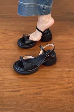 Genuine Leather Chunky Heel Open-Toe Sandals for Women, Thick Sole Roman Style Summer 2025, Sizes 41-43, Trendy Footwear