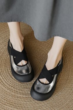 Genuine Leather Cross-Strap Ballet Flats for Women - Thick-Soled Versatile Slip-On Shoes for Everyday Style