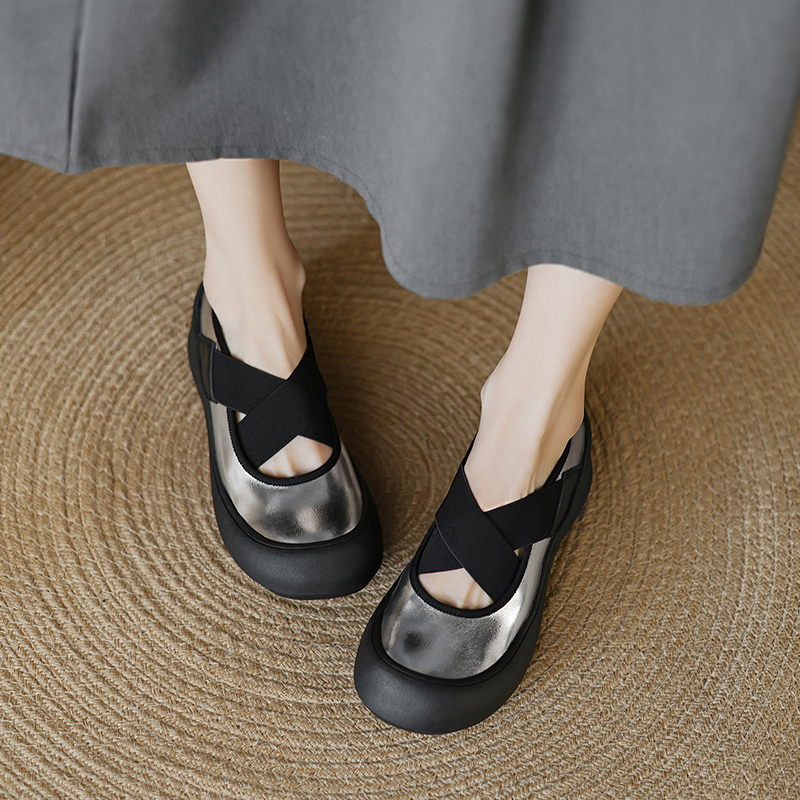 Genuine Leather Cross-Strap Ballet Flats for Women - Thick-Soled Versatile Slip-On Shoes for Everyday Style Genuine Leather Cross-Strap Ballet Flats for Women - Thick-Soled Versatile Slip-On Shoes for Everyday Style