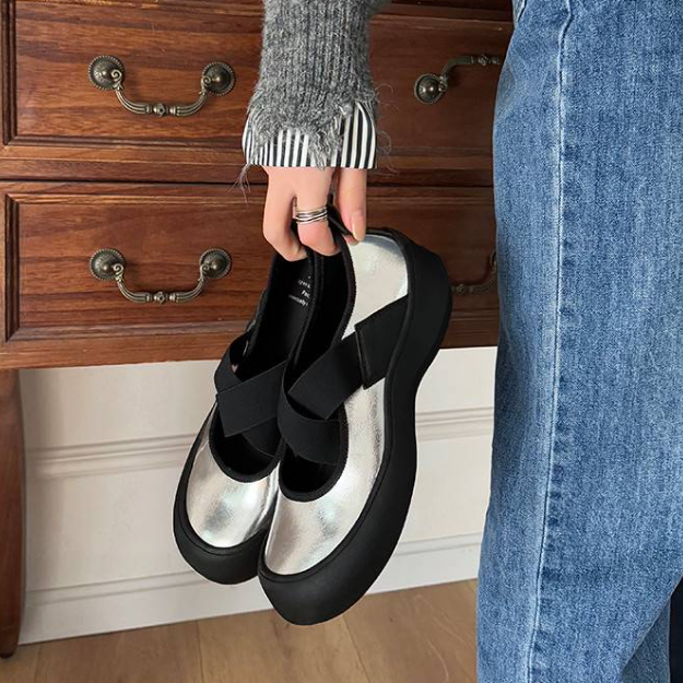 Genuine Leather Cross-Strap Ballet Flats for Women - Thick-Soled Versatile Slip-On Shoes for Everyday Style Genuine Leather Cross-Strap Ballet Flats for Women - Thick-Soled Versatile Slip-On Shoes for Everyday Style