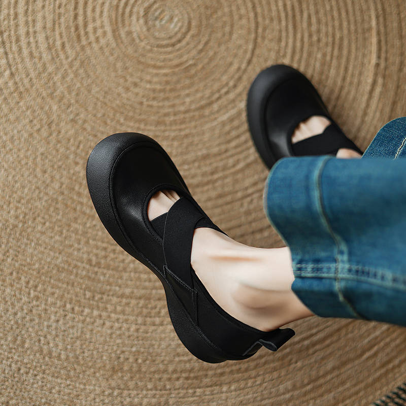 Genuine Leather Cross-Strap Ballet Flats for Women - Thick-Soled Versatile Slip-On Shoes for Everyday Style Genuine Leather Cross-Strap Ballet Flats for Women - Thick-Soled Versatile Slip-On Shoes for Everyday Style