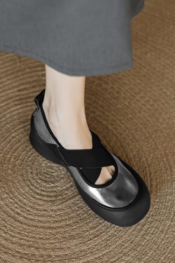 Genuine Leather Cross-Strap Ballet Flats for Women - Thick-Soled Versatile Slip-On Shoes for Everyday Style