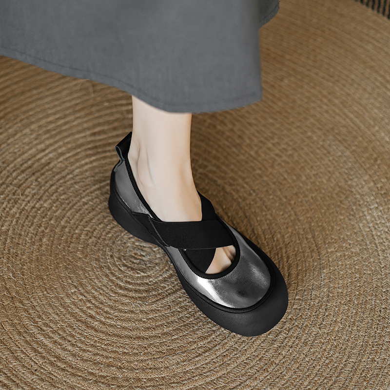 Genuine Leather Cross-Strap Ballet Flats for Women - Thick-Soled Versatile Slip-On Shoes for Everyday Style Genuine Leather Cross-Strap Ballet Flats for Women - Thick-Soled Versatile Slip-On Shoes for Everyday Style