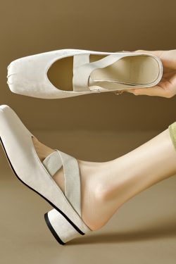 Genuine Leather Cross-Strap Open-Toe Mid-Heel Square-Toe Mules in Italian Style - Chic and Trendy Footwear for Modern Fashionistas