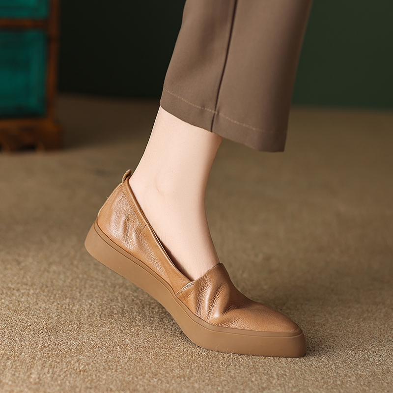 Genuine Leather Flat Grandma Shoes with Elastic Mouth, Elegant Pointed Toe, Thick Sole - Italian Style Chic Footwear Genuine Leather Flat Grandma Shoes with Elastic Mouth, Elegant Pointed Toe, Thick Sole - Italian Style Chic Footwear