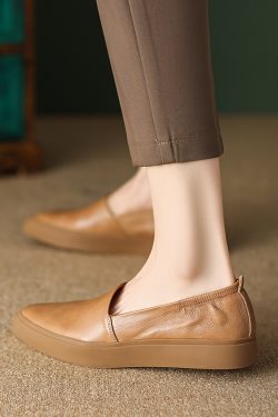 Genuine Leather Flat Grandma Shoes with Elastic Mouth, Elegant Pointed Toe, Thick Sole - Italian Style Chic Footwear