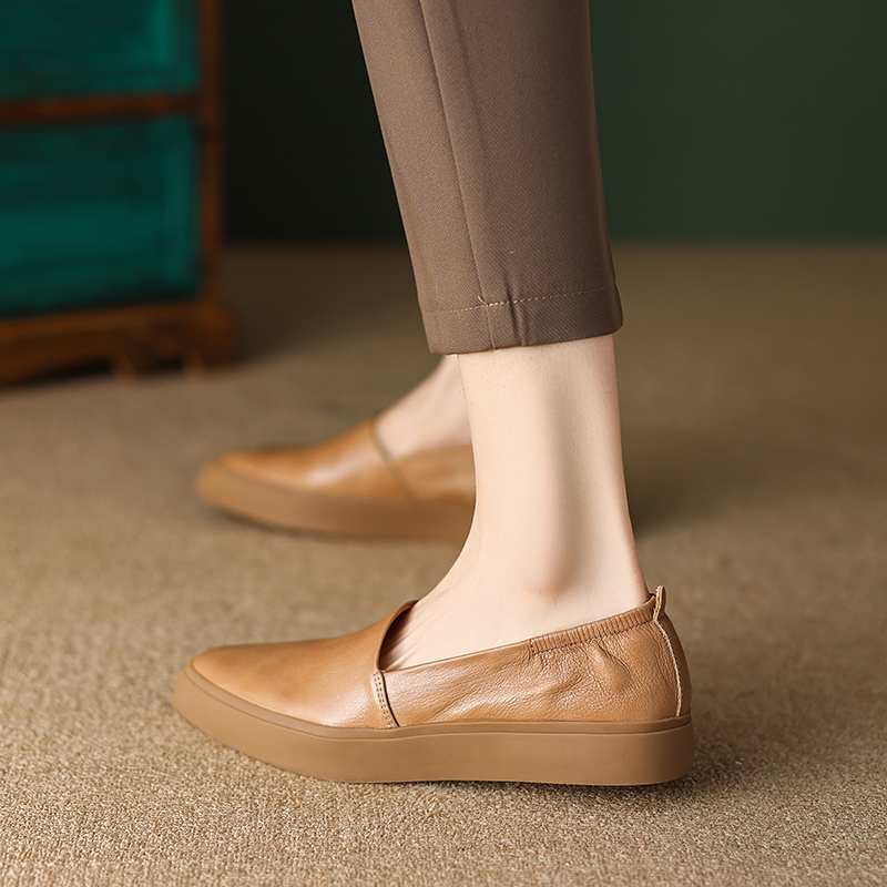 Genuine Leather Flat Grandma Shoes with Elastic Mouth, Elegant Pointed Toe, Thick Sole - Italian Style Chic Footwear Genuine Leather Flat Grandma Shoes with Elastic Mouth, Elegant Pointed Toe, Thick Sole - Italian Style Chic Footwear