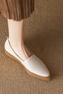 Genuine Leather Flat Grandma Shoes with Elastic Mouth, Elegant Pointed Toe, Thick Sole - Italian Style Chic Footwear