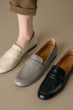 Genuine Leather Flat Loafers for Women – Versatile Soft-Soled Driving Shoes, Italian Style Grandma Shoes