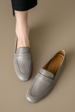 Genuine Leather Flat Loafers for Women – Versatile Soft-Soled Driving Shoes, Italian Style Grandma Shoes