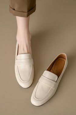 Genuine Leather Flat Loafers for Women – Versatile Soft-Soled Driving Shoes, Italian Style Grandma Shoes