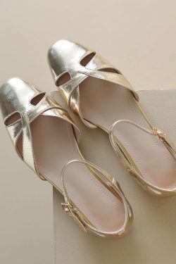 Genuine Leather French Artistic Flat-Toed Roman Sandals for Women - Hollow Design Summer Footwear