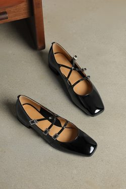 Genuine Leather French Artistic Mary Jane Shoes for Women - Low Heel, Square Toe, Shallow Mouth, College Style, Spring Fashion