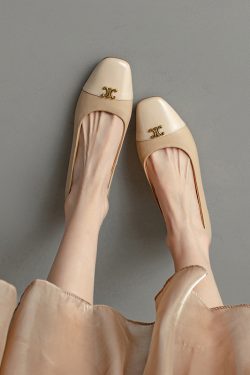 Genuine Leather French Literary Style Flat Shoes for Women - Elegant Gold Buckle, Square Toe, Low Chunky Heel, Chic Comfort