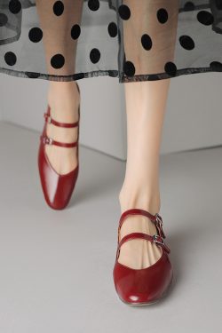 Genuine Leather French Round-Toe Mid-Heel Mary Jane Shoes for Women - Artistic Double Buckle Design for Spring & Summer Fashion