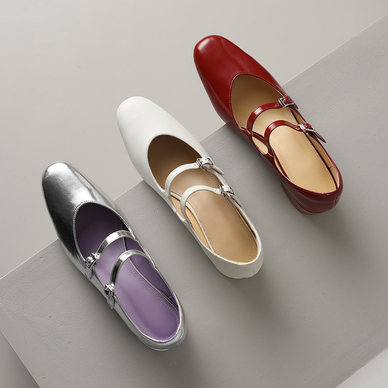 Genuine Leather French Round-Toe Mid-Heel Mary Jane Shoes for Women - Artistic Double Buckle Design for Spring & Summer Fashion Genuine Leather French Round-Toe Mid-Heel Mary Jane Shoes for Women - Artistic Double Buckle Design for Spring & Summer Fashion