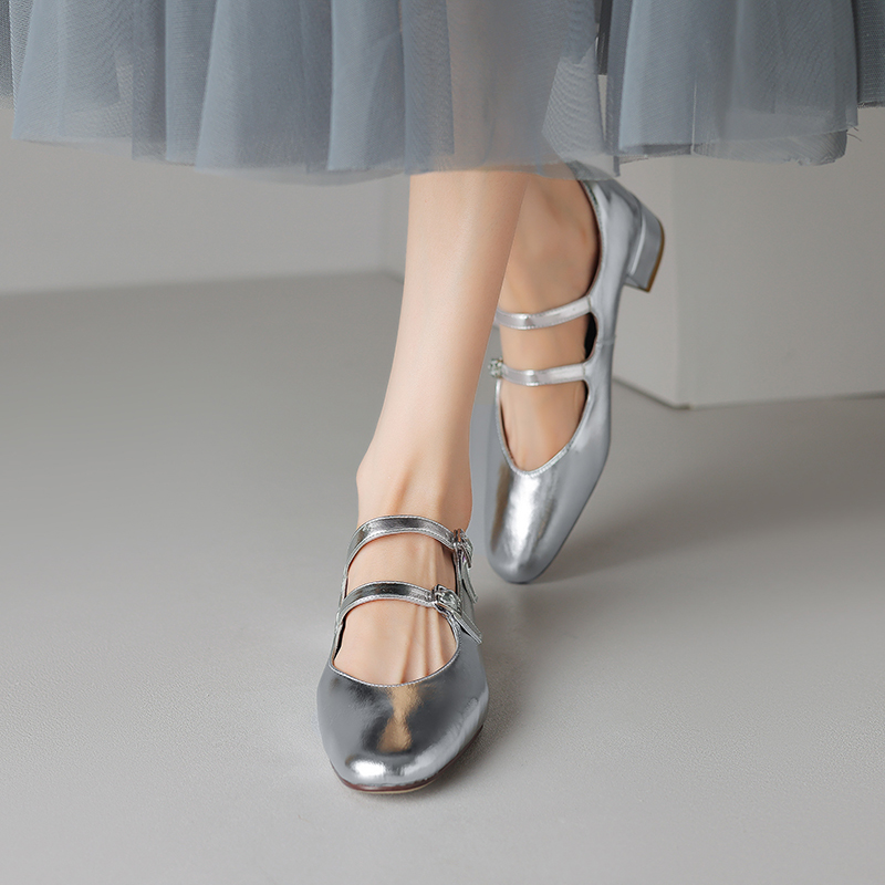 Genuine Leather French Round-Toe Mid-Heel Mary Jane Shoes for Women - Artistic Double Buckle Design for Spring & Summer Fashion Genuine Leather French Round-Toe Mid-Heel Mary Jane Shoes for Women - Artistic Double Buckle Design for Spring & Summer Fashion