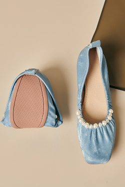 Genuine Leather French-Style Pearl Shallow Mouth Flat Shoes for Women - Italian Corso Venezia Pleated Grandma Shoes