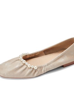 Genuine Leather French-Style Pearl Shallow Mouth Flat Shoes for Women - Italian Corso Venezia Pleated Grandma Shoes